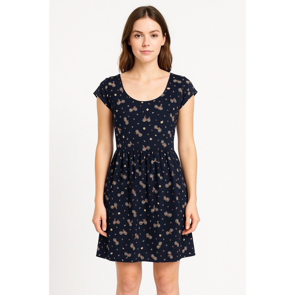 Navy Floral Scoop-Neck Mini Dress